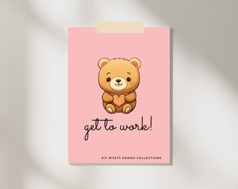 Cute Kawaii Bear Wall Art | 5 by 7 | Blush