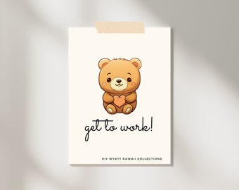 Cute Kawaii Bear Wall Art | 5 by 7 | White Smoke