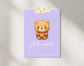 Cute Kawaii Bear Wall Art | 5 by 7 | Lavender