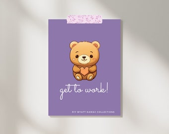 Cute Kawaii Bear Wall Art | 5 by 7 | Purple
