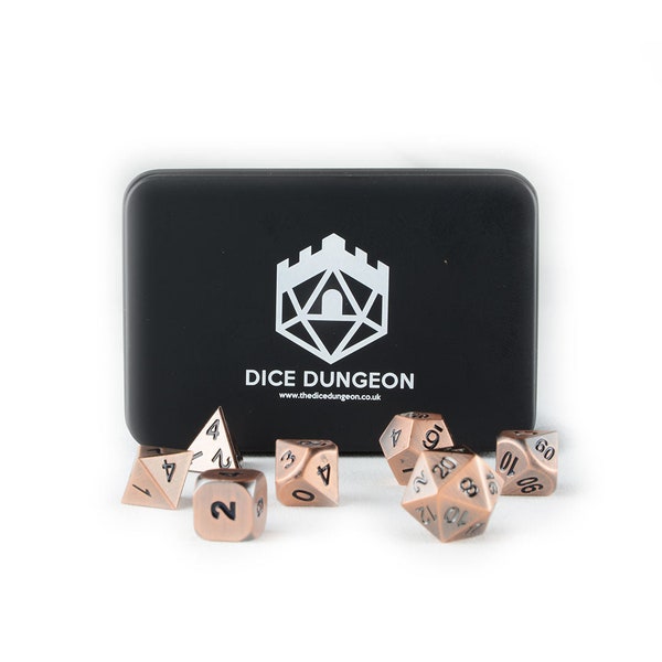 Jeu de dés en métal en bronze terne, dés polyédriques parfaits pour Dungeons & Dragons, les fans de Critical Role et d'autres RPG D20