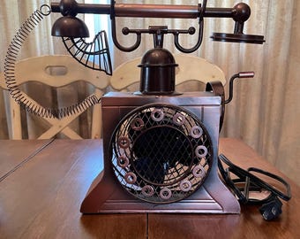 Rare Deco Breeze Telephone Figurine Fan – Antique Bronze Finish, Discontinued Collectible, Working Condition