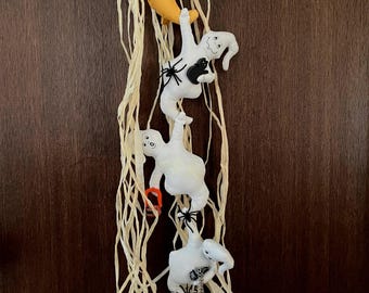REDUCED PRICE - Vintage Halloween Wall Hanging – Moon & Ghosts Decor – 31” Glow-in-the-Dark “BOO” – Spooky Cute Primitive Rustic Country