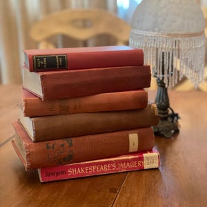 Vintage Red Book Bundle – 5 Hardcovers + 1 Softcover | Antique Decorative Books | 1930s–1950s Shelf Decor | No Dust Jackets