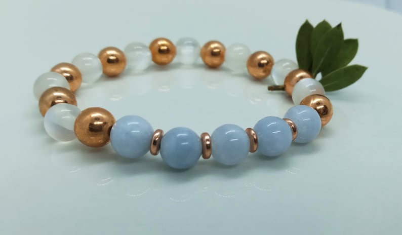 Healing Bracelet Beaded Bracelet for WomanGirls PiscesMarch Birthstones Aquamarine Orgone Faerie Bracelet Stacking Gift for Her