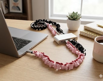 USB Cord Cover,  Cable Cord Cover, Stretch Fabric Cord Protector, Soft Cable Sleeve, Cute Desk Organizer, Charger Cable Cover