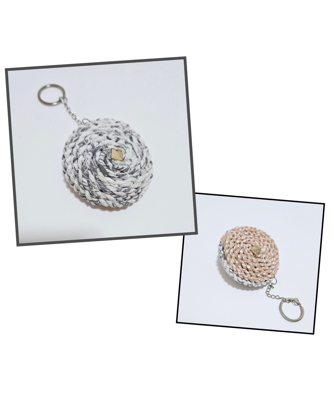 Handmade Vintage Keychain/ Fabric Twine Strap Round Key Ring/ Bag Charm