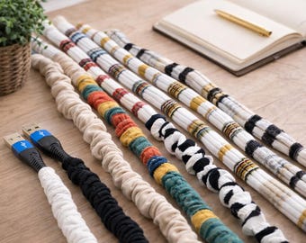 Funda de tejido de elastano para cables / Funda para cables de cargador de teléfono / Funda decorativa de tela para cables - Funda para cables de escritorio y lámpara, organizador minimalista y acogedor para el hogar