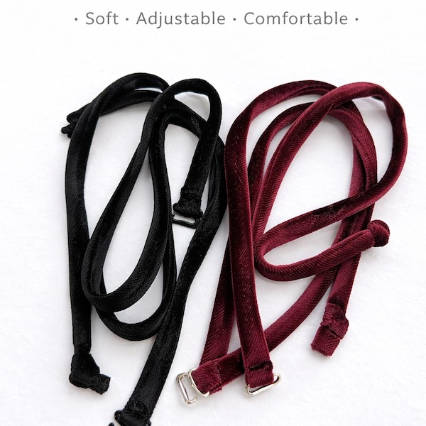 Alças de substituição de veludo para sutiã | Alças de tecido ajustáveis para sutiã | Macias e confortáveis | Disponíveis em várias cores