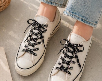 Black Floral Shoelaces | Fabric Shoe Laces | Vintage Style Sneaker Laces | Soft Pattern Replacement Laces | Aesthetic Shoe Laces