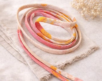 Peach Pink Floral Fabric Shoelaces / Soft Pattern Replacement Shoe Laces, Decorative Sneaker Laces