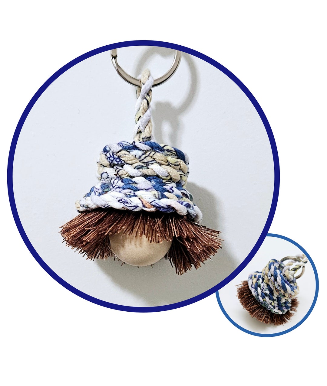 Handmade Hat Keychain/ Bag Charm/ Fabric Twine Strap Keyring/ Charm