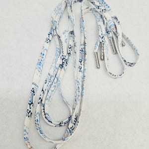 Blue Pattern Fabric Shoelaces, Soft Lightweight Shoe Laces, White & Blue Print Laces, Replacement Shoelaces, Casual Sneaker Laces image 4