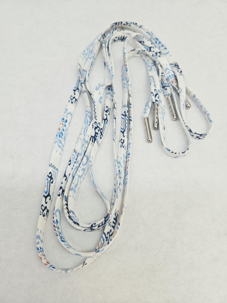 Blue Pattern Fabric Shoelaces, Soft Lightweight Shoe Laces, White & Blue Print Laces, Replacement Shoelaces, Casual Sneaker Laces image 4