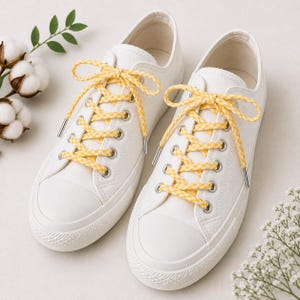 Yellow Gingham Shoelaces | Cute Replacement Shoe Laces for Sneakers & Canvas Shoes | Thin Flat Fabric shoelaces