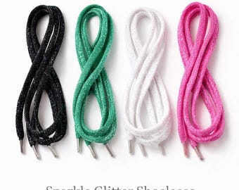 Sparkle Glitter Fabric Shoelaces | Shiny Replacement Shoe Laces | Fashion Sneaker Laces | Glitter Cord Shoelaces | Cute Sparkly Shoe Laces