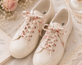Cordones de tela con flores, cordones de repuesto para zapatillas deportivas, bonitos cordones de flores vintage, hechos a mano y de estilo acogedor.