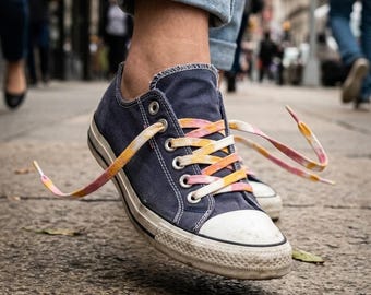 Peach Pink Floral Fabric Shoelaces – Soft Pattern Replacement Shoe Laces, Decorative Sneaker Laces