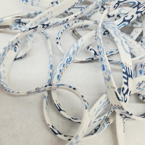 Blue Pattern Fabric Shoelaces, Soft Lightweight Shoe Laces, White & Blue Print Laces, Replacement Shoelaces, Casual Sneaker Laces image 5