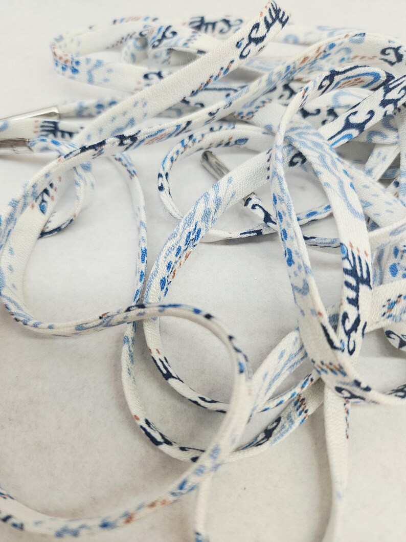 Blue Pattern Fabric Shoelaces, Soft Lightweight Shoe Laces, White & Blue Print Laces, Replacement Shoelaces, Casual Sneaker Laces image 5