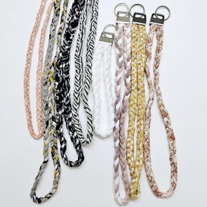 Handmade macrame braided lanyard keychain/ fabric strap braided lanyard/ 3 strands braided crossbody phone lanyard / Badge holder keyfob