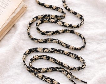 Floral Chiffon Fabric Shoelaces, Soft Replacement Shoe Laces, Black Floral Sneaker Laces, Pattern Shoelaces