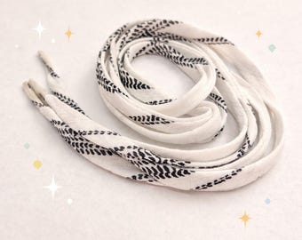 White Pattern Fabric Shoelaces – Black Print Sneaker Laces, Replacement Shoe Laces, Unique Printed Shoelaces for Sneakers