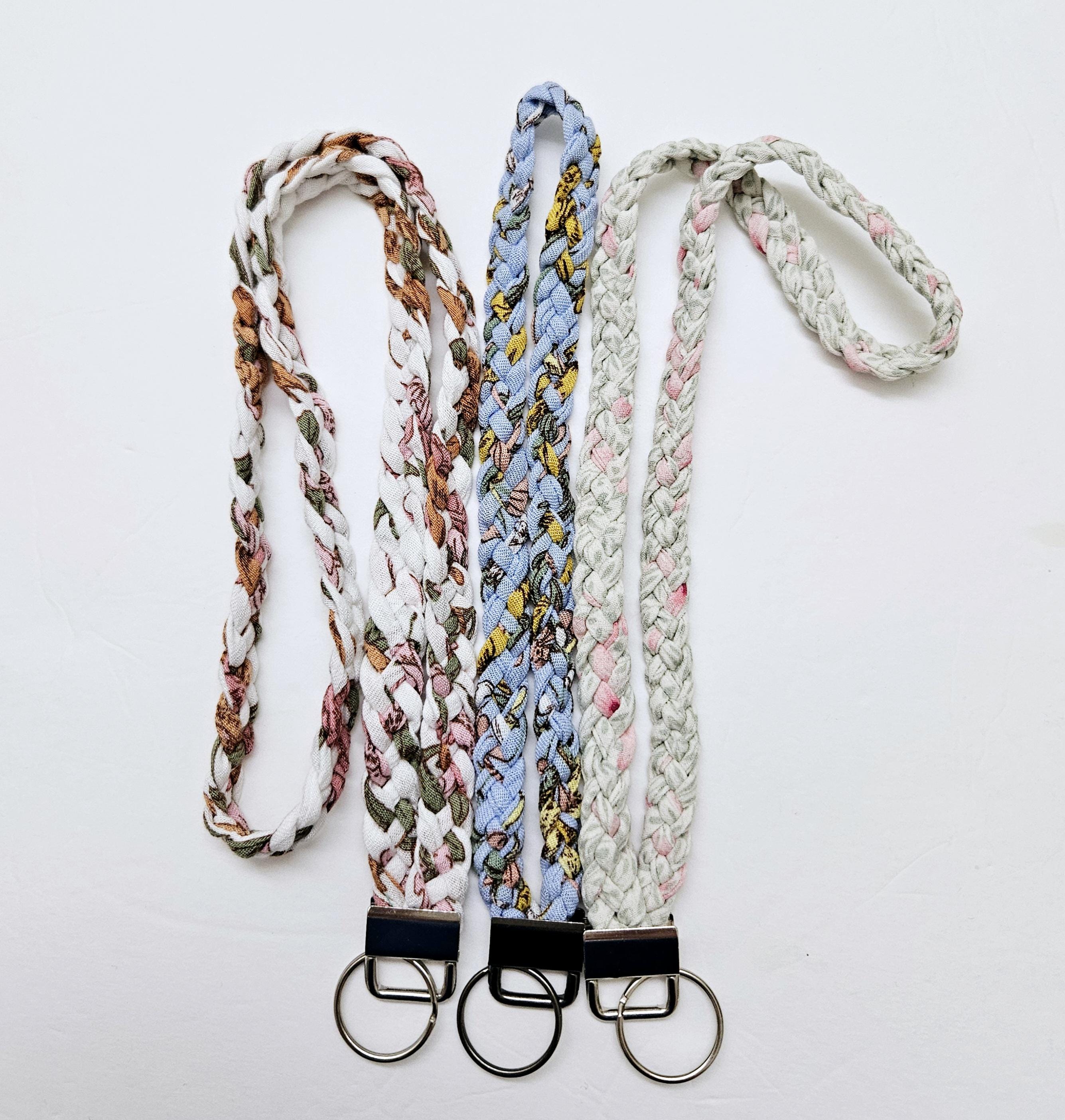 Handmade braided lanyard/ Fabric cord lanyard keychain/ Crossbody phone strap keyfob/ Badge holder/ Teacher lanyards