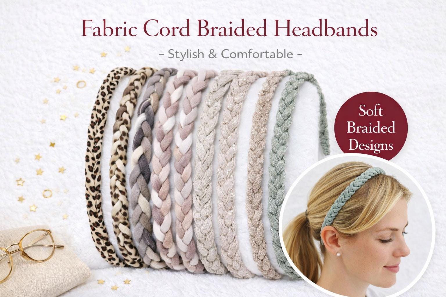 Handmade • Crochet • Set of 2 Braided Headbands • Gray • Brown • Spring … Crochet Braiding Hair - Etsy main image 2