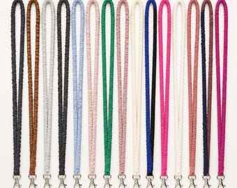 Skinny Scrunchie Lanyard with Swivel Clasp, Fabric ID Badge Holder, Teacher Nurse Work Lanyard