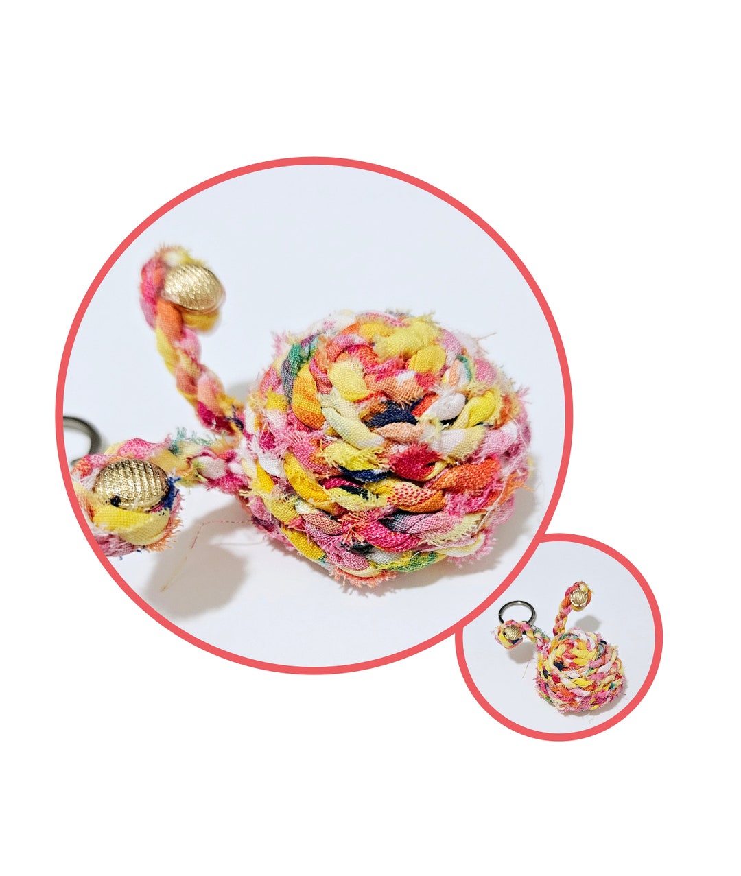 Handmade Keychain/bag Charm/fabric Twine Strap Keyring/upcycled Fabric