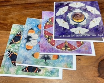 Butterfly Moth Greeting Card Collection of 4 cards | Nature, Spiritual, Mindfulness Art (6x6 Inch)
