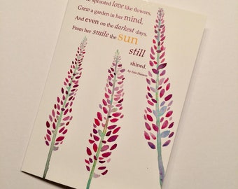 Lupins Watercolour Friendship/Birthday Blank Card