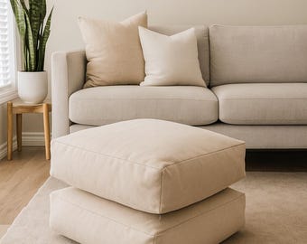 Natural Square Floor Pillow | Versatile 24x24x5 Inch Cushion | Modern Neutral Seating