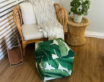 Tropical Tommy Bahama Pouf Ottoman, Green and white pouf, tropical pouf, green tropical pouf, tropical pouf ottoman, green pouf, Home Decor