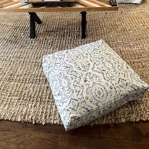 Blue and white floor pillow, pattern floor pillow, blue floor pillow, blue floor cushion, floor pillow, floor cushion, 24x24x5”, square