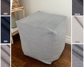 Washable pouf, Magnolia Home Fashion Fabric, Woven pouf, woven ottoman, denim woven pouf, grey woven pouf, beige woven pouf