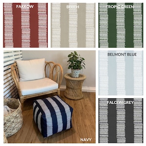 Indoor/Outdoor Striped Pouf Ottoman, navy and white outdoor pouf, green and white outdoor pouf, Removable and washable outdoor pouf cover