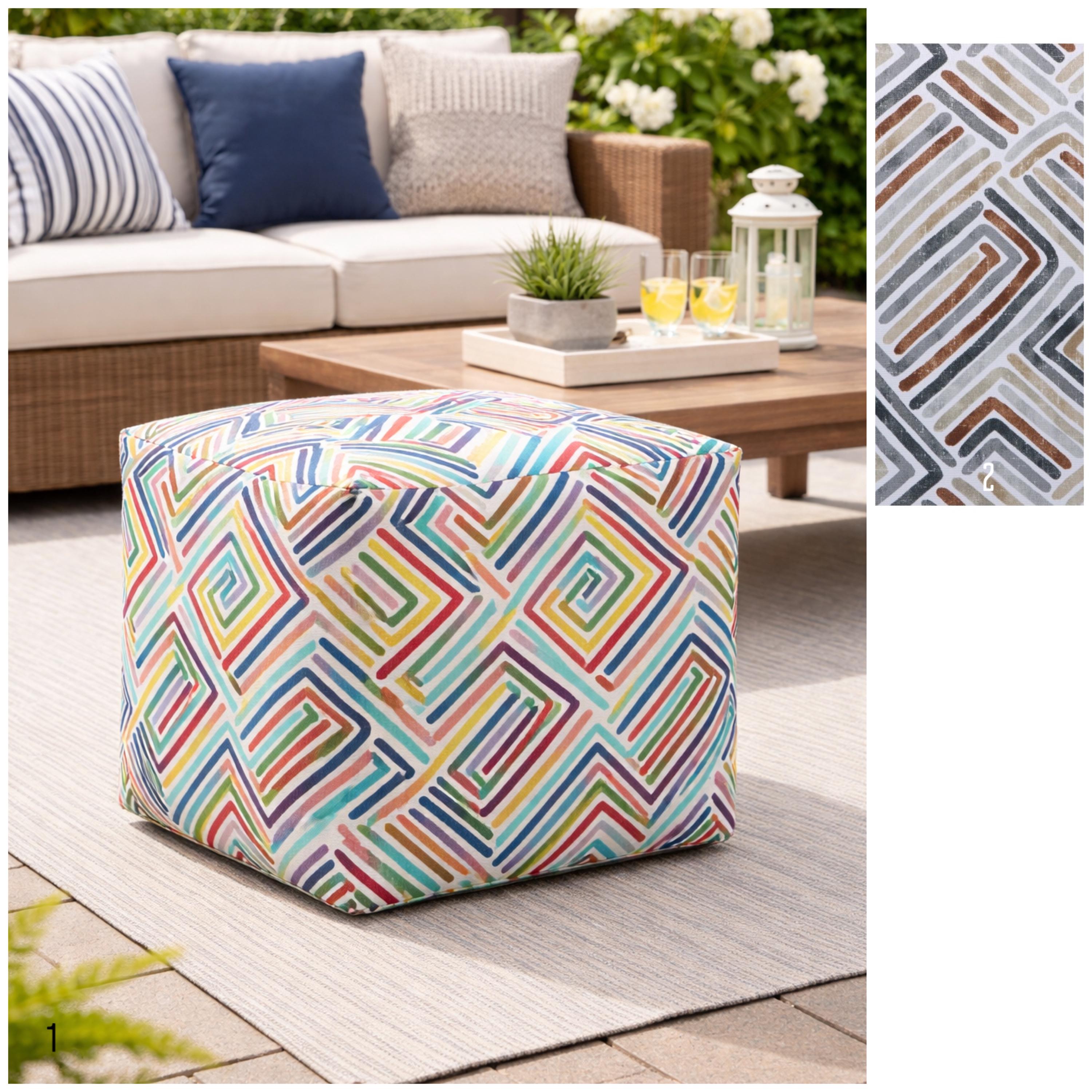 Pouf d'extérieur géométrique ottoman : multicolore, intérieur/extérieur, pouf d'extérieur coloré, pouf d'extérieur géométrique coloré