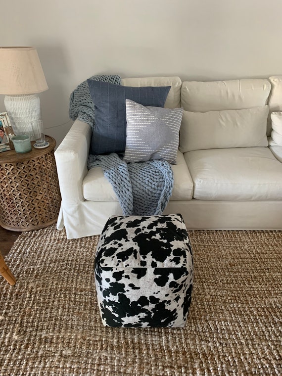 Black and White Cow Hide Pattern Pouf Ottoman Brown Cow Hide Pouf