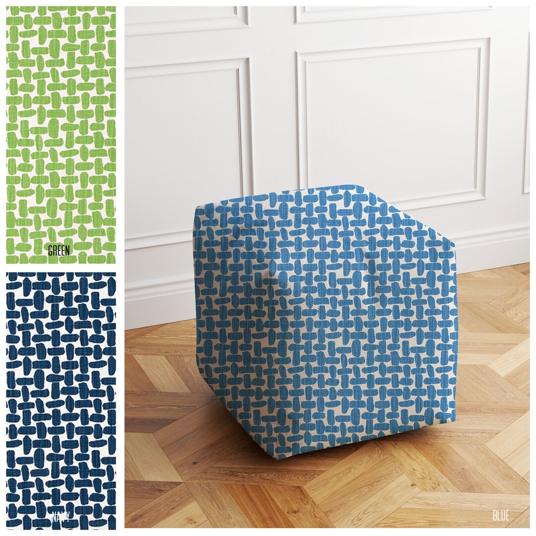 Washable Pouf Cover Vertical and Diagonal Line Pattern Blue Etsy