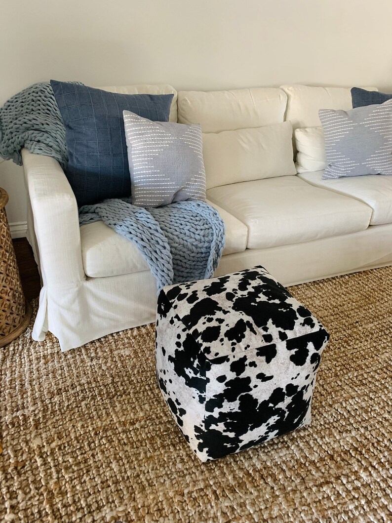 Faux Fur Cow Hide Pouf Black main image 1