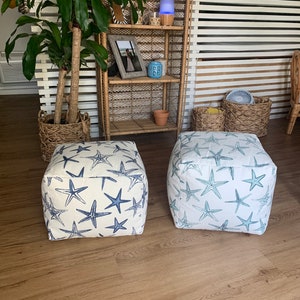 Shell Pouf Ottoman, Starfish Pouf, Coastal Pouf Ottoman, Beach Decor ...