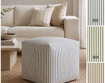 Marinblå och vit randig puffottoman, Grön och beige randig puff, svart och vit randig puff, brun och beige randig puff