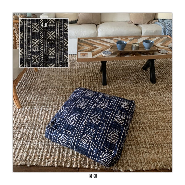 Bodenkissen, Bodenkissen, Schlammtuch druckstoff, Indigo und Creme Bodenkissen, schwarz und creme Bodenkissen, Boho Dekor, Home Decor