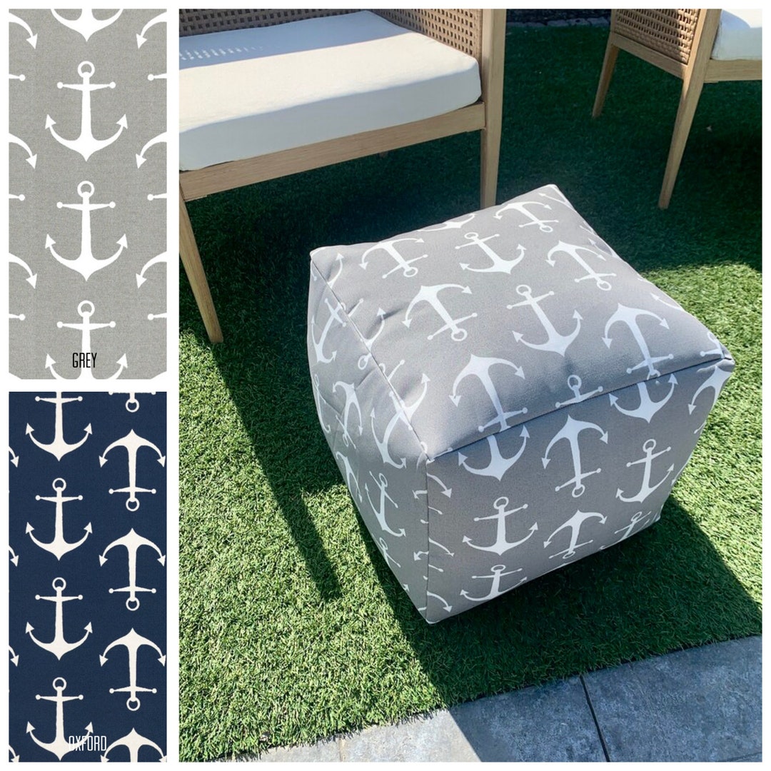 Indoor/outdoor Anchor Pouf Ottoman, Coastal Outdoor Pouf, Sailor ...