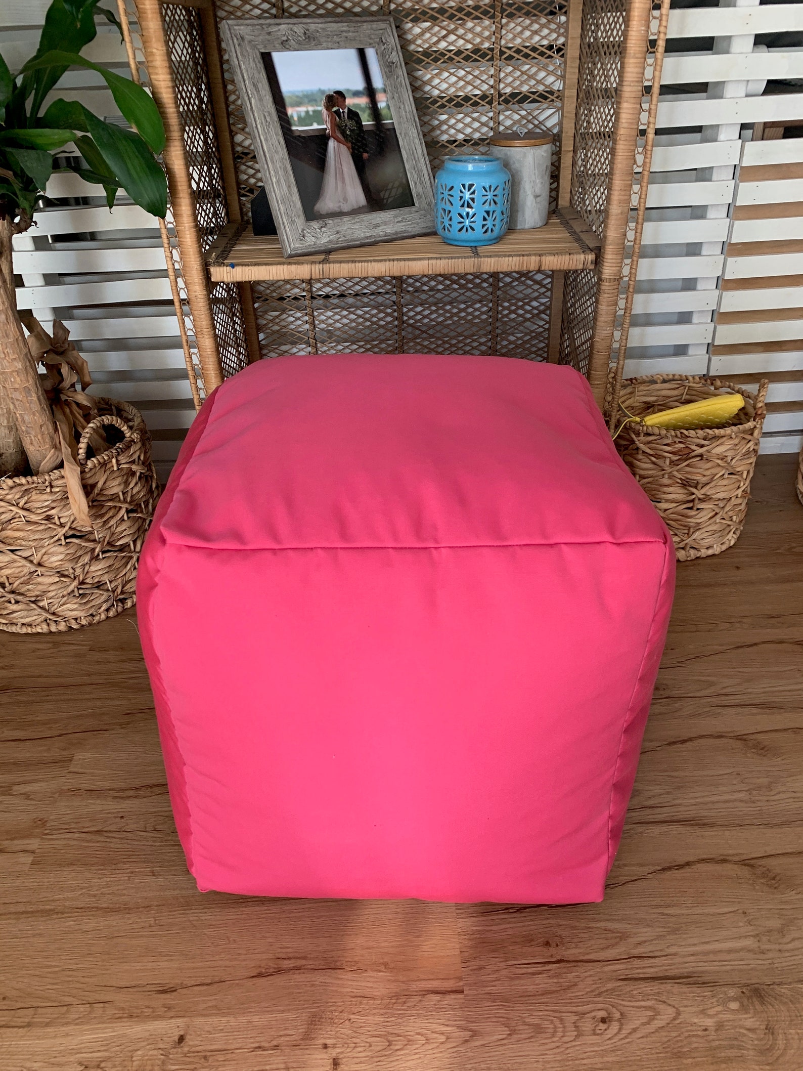 Solid Indoor/outdoor Pouf Ottoman Blue Outdoor Pouf Pink Etsy
