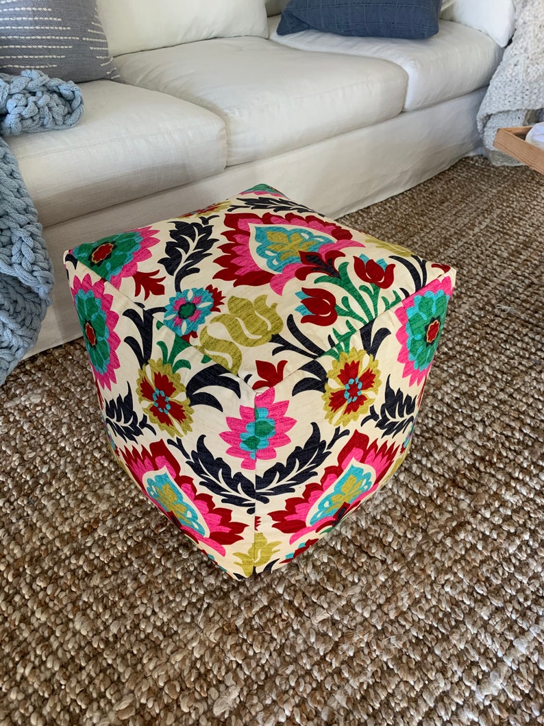 Waverly Santa Maria Desert Flower Pouf Ottoman, Floral Pouf Ottoman, Pouf, Ottoman, removable and washable pouf cover image 4