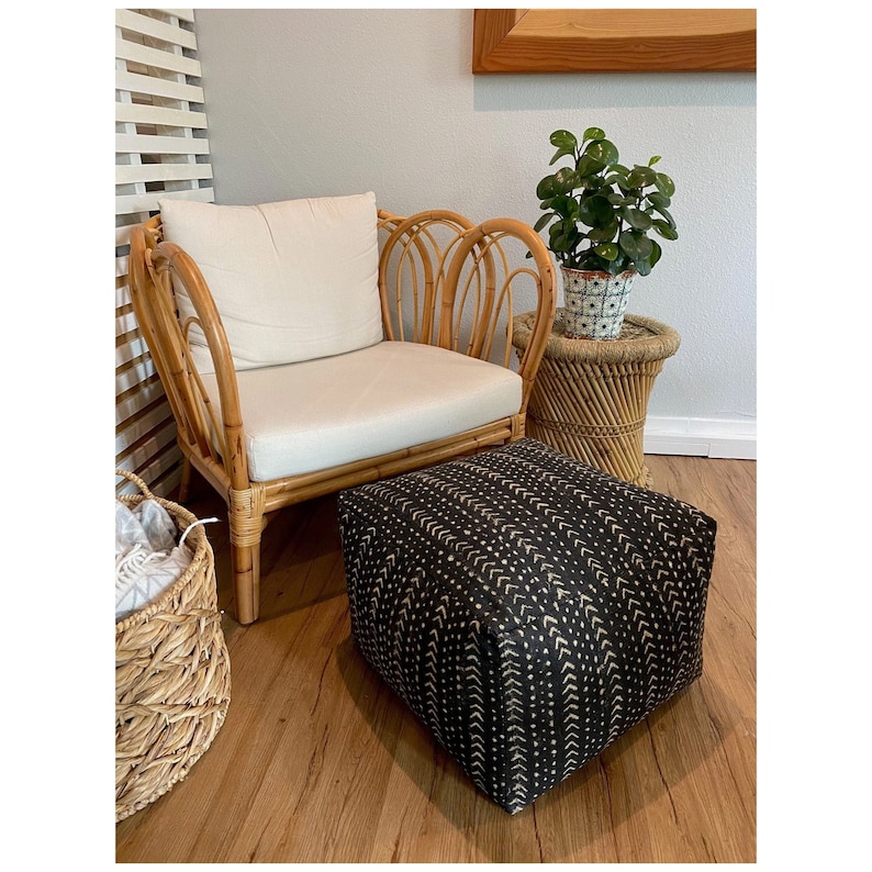 Mudcloth Print Black and Cream Pouf Ottoman Boho Pouf Etsy