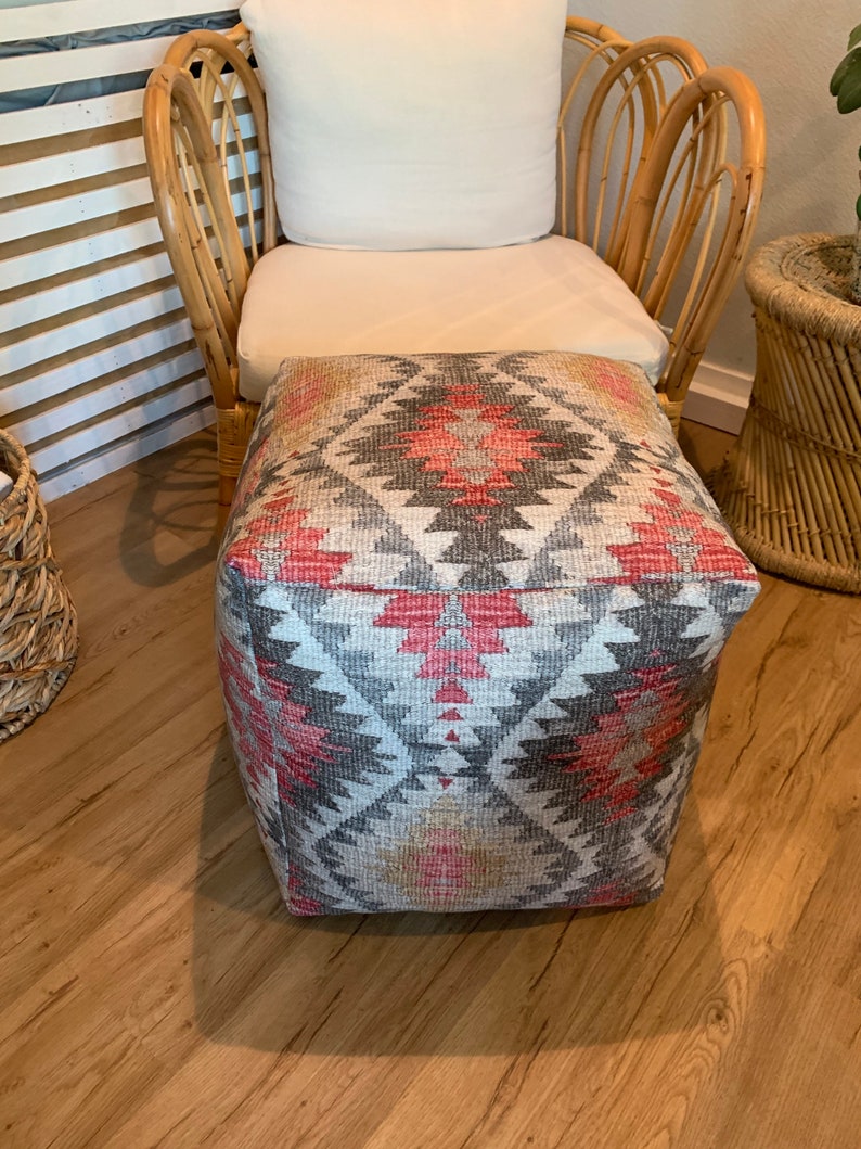 Woven Fabric Pouf Ottoman Boho Tribal Pattern Colorful Pouf Etsy